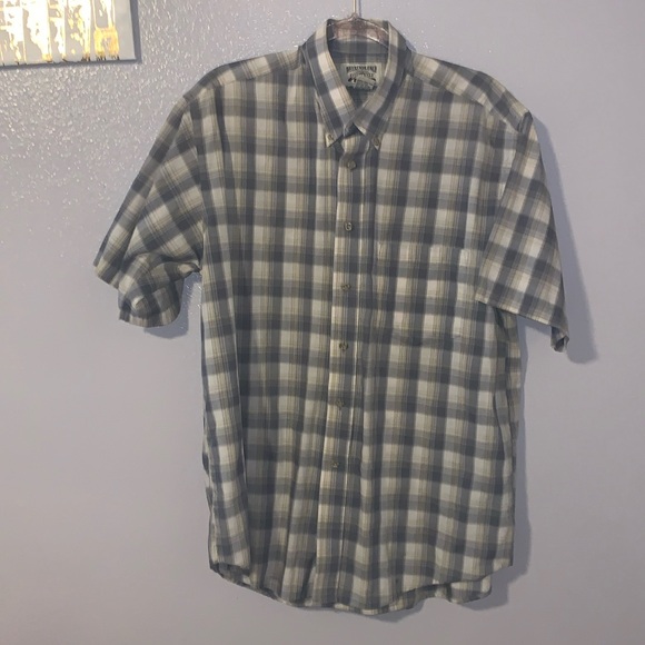 Weekends Only Outdoor Beige Gray Plaid Short Sleeve Button Down Shirt - Picture 1 of 6
